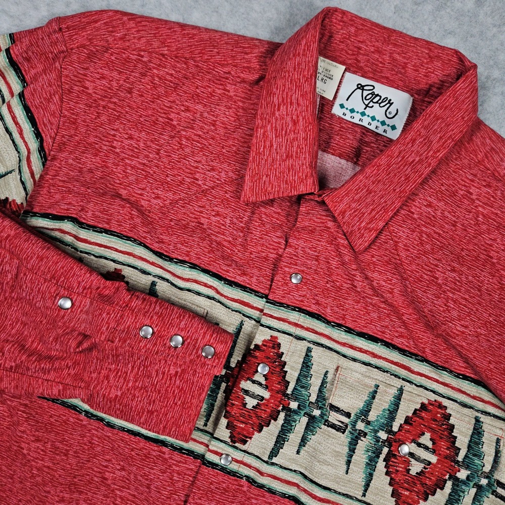 Vintage Roper Mens XL Red Western Shirt Aztec Southwestern Pearl Snap Cowboy USA